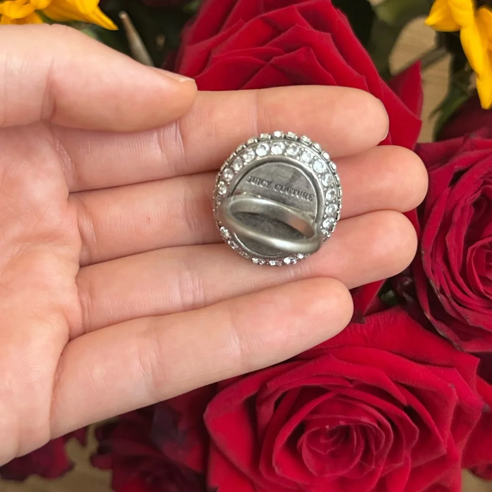 Vintage Juicy Couture Clear Oval Faceted Center Crystal Ring - Picture 5 of 7